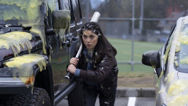 Ana Yi Puig wielding a baseball bat while covered in goo in Season 1 of Goosebumps.